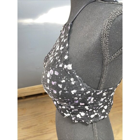 Victoria Secret PINK Bralette Bra Medium Push Up Blue Navy High Neck Halter Lace - Picture 5 of 14